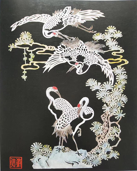 （松鹤延年）染色剪纸54x30.jpg